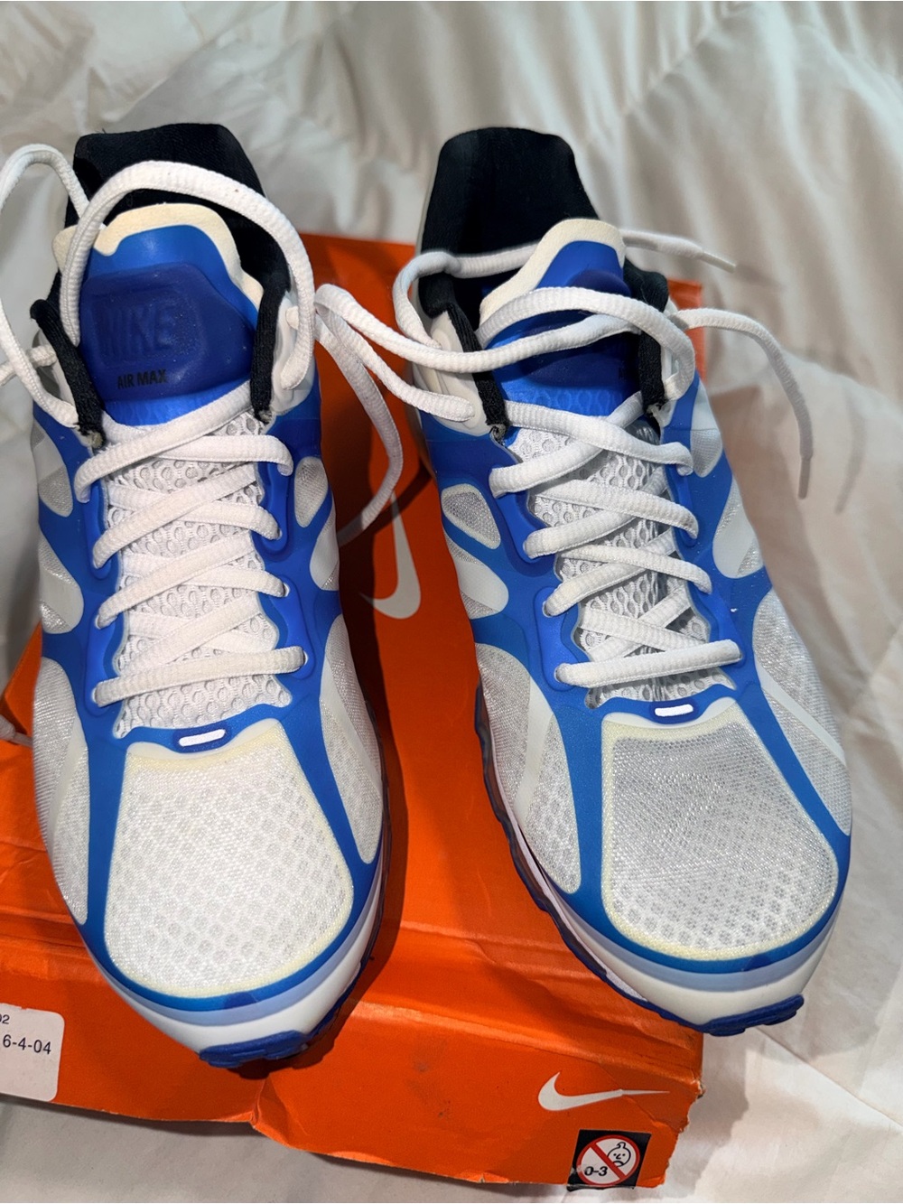 Nike Air Max+ 2012 White Blue Spark Running Shoes Men’s Size 8.5 Women’s 10